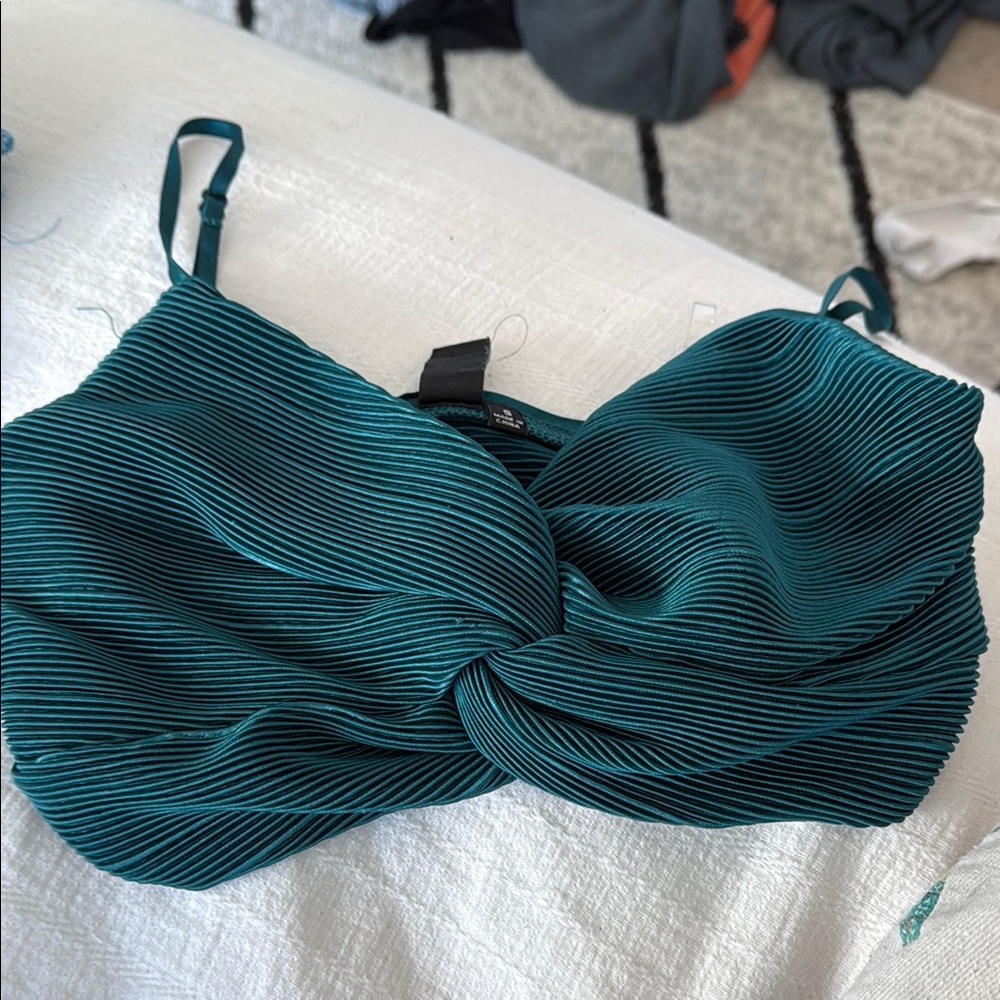 Teal Pleated Twist Front Top